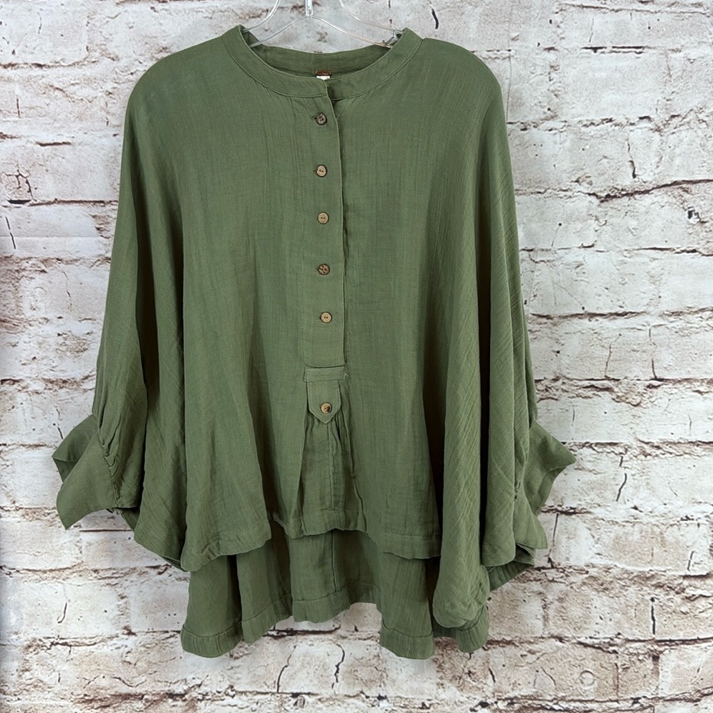 Free People Easy Does It Dropped Dolman Wide Sleeves Oversized Tunic Top M